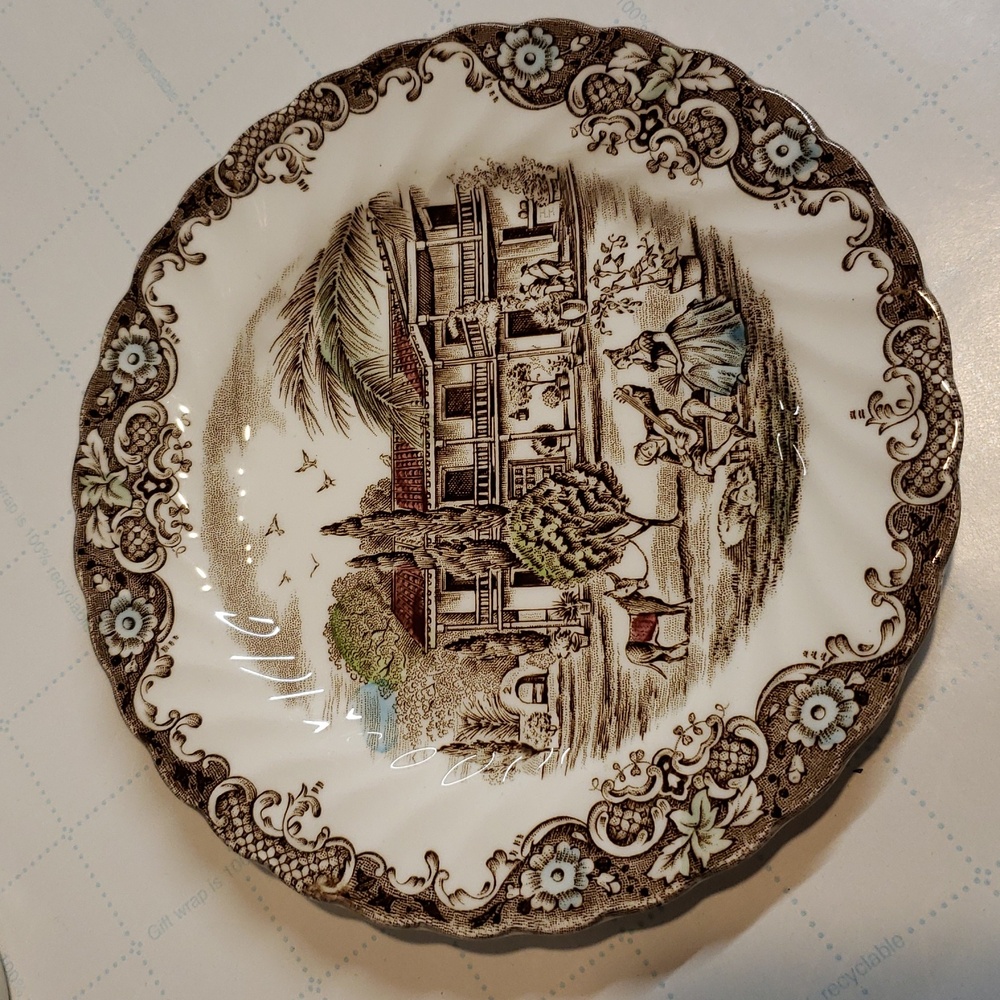 Heritage Brown and White Scenic Plate Ironstone 6in